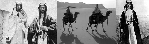 ラクダを挟んで左写真の右がファイサル右端がロレンス